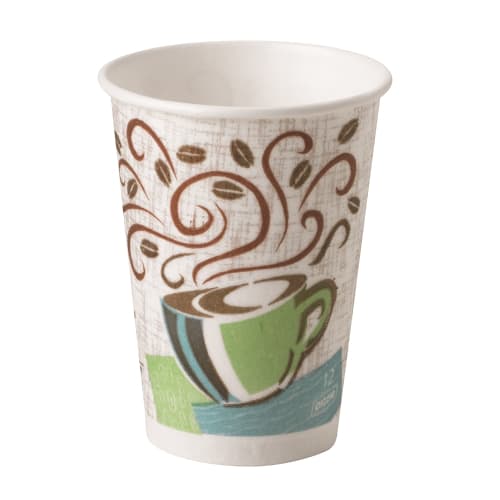 Dixie® PerfecTouch® Insulated Paper Hot Cup, Coffee Design 12oz, Unwrapped